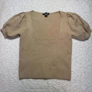 French Connection Square Neck Puff Sleeve Pullover Sweater Tan LARGE NWT